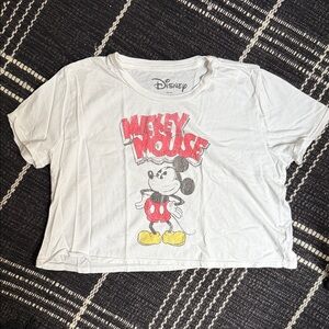 Disney White Crop Top with Mickey Mouse in Red and Yellow